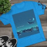 Celestial Drift Whale T-shirt Tri-Blend Vintage Turquoise- flat lay view