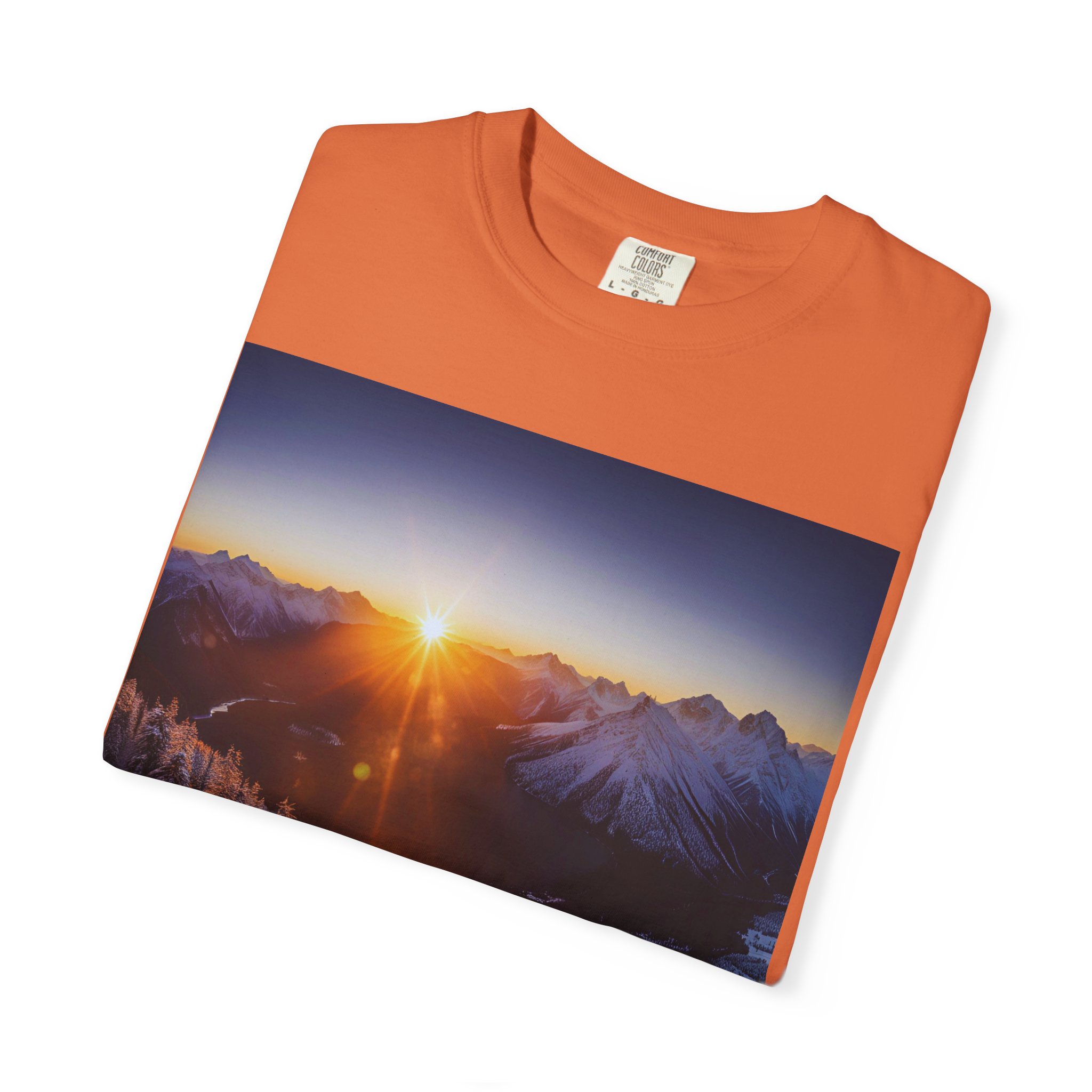 14693478792342628332_2048.jpeg Mountain Glow Horizon T-shirt (burnt orange color) – folded view