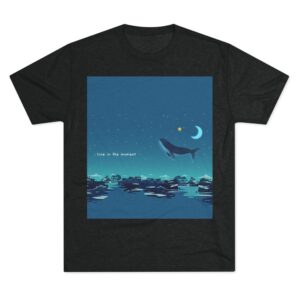 Celestial Drift Whale T-shirt Tri-Blend Vintage Black- front view