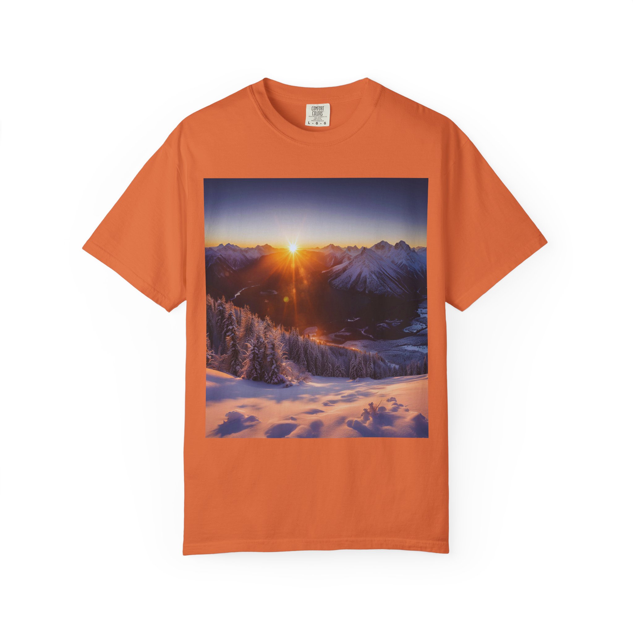 15392143462662226963_2048.jpeg Mountain Glow Horizon T-shirt (burnt orange color) – front view