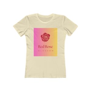 Red Rose Blossom – Romantic Floral Boyfriend T-shirt for women (solid natural color) – front view