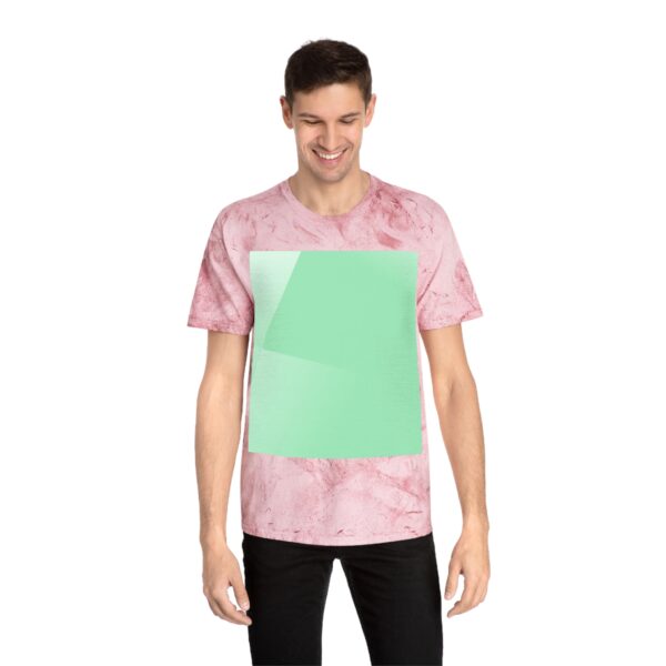 Man wearing clay Aurora-Inspired Sky Print T-shirt while standing – front view