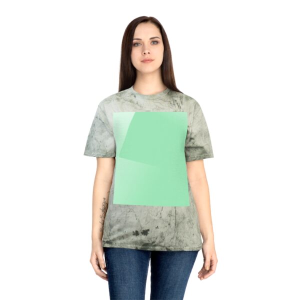 Woman wearing fern Aurora-Inspired Sky Print T-shirt while standing – front view