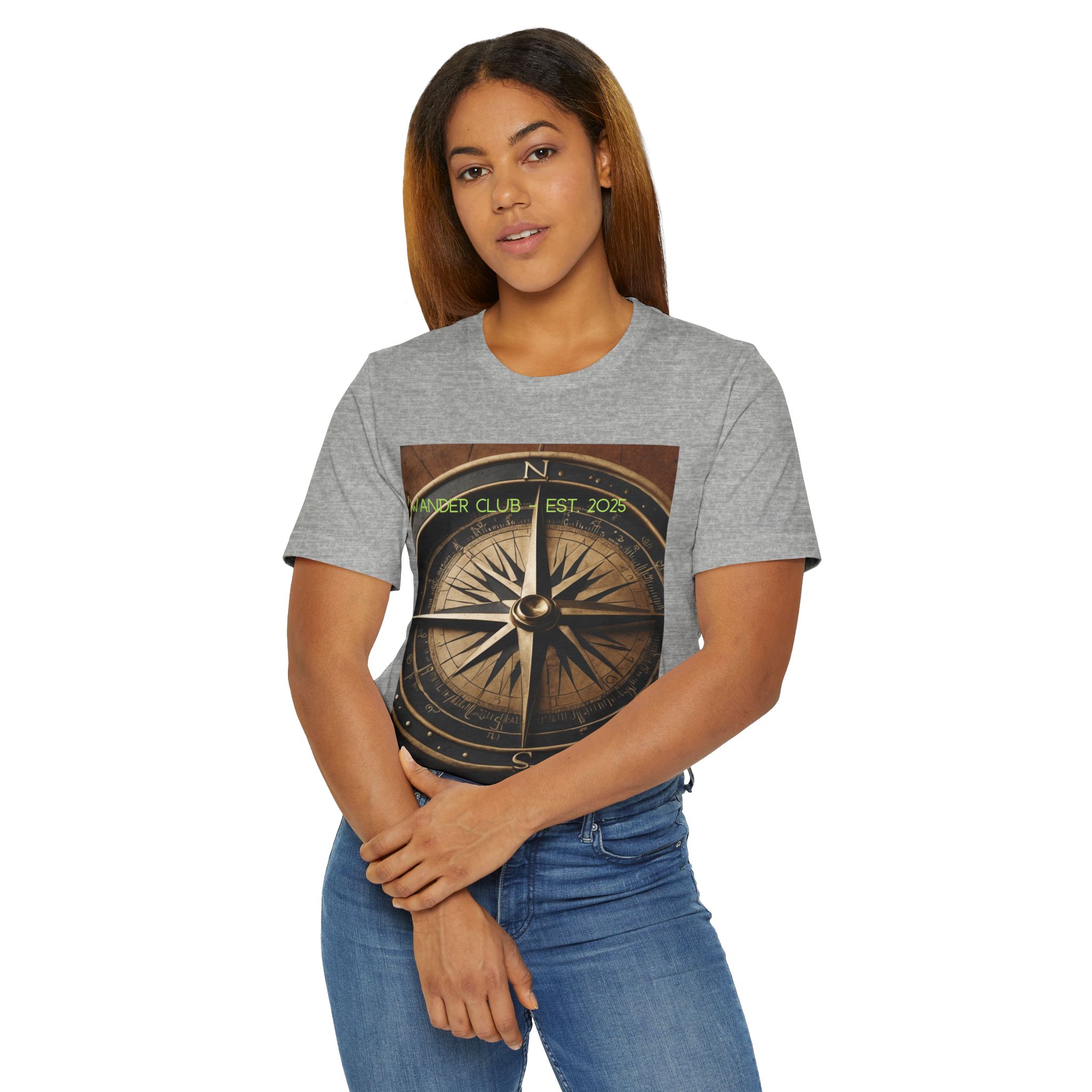 1949512908426742764_2048.jpeg Woman wearing athletic heather Adventure - Find Your Path T-shirt while standing – front view