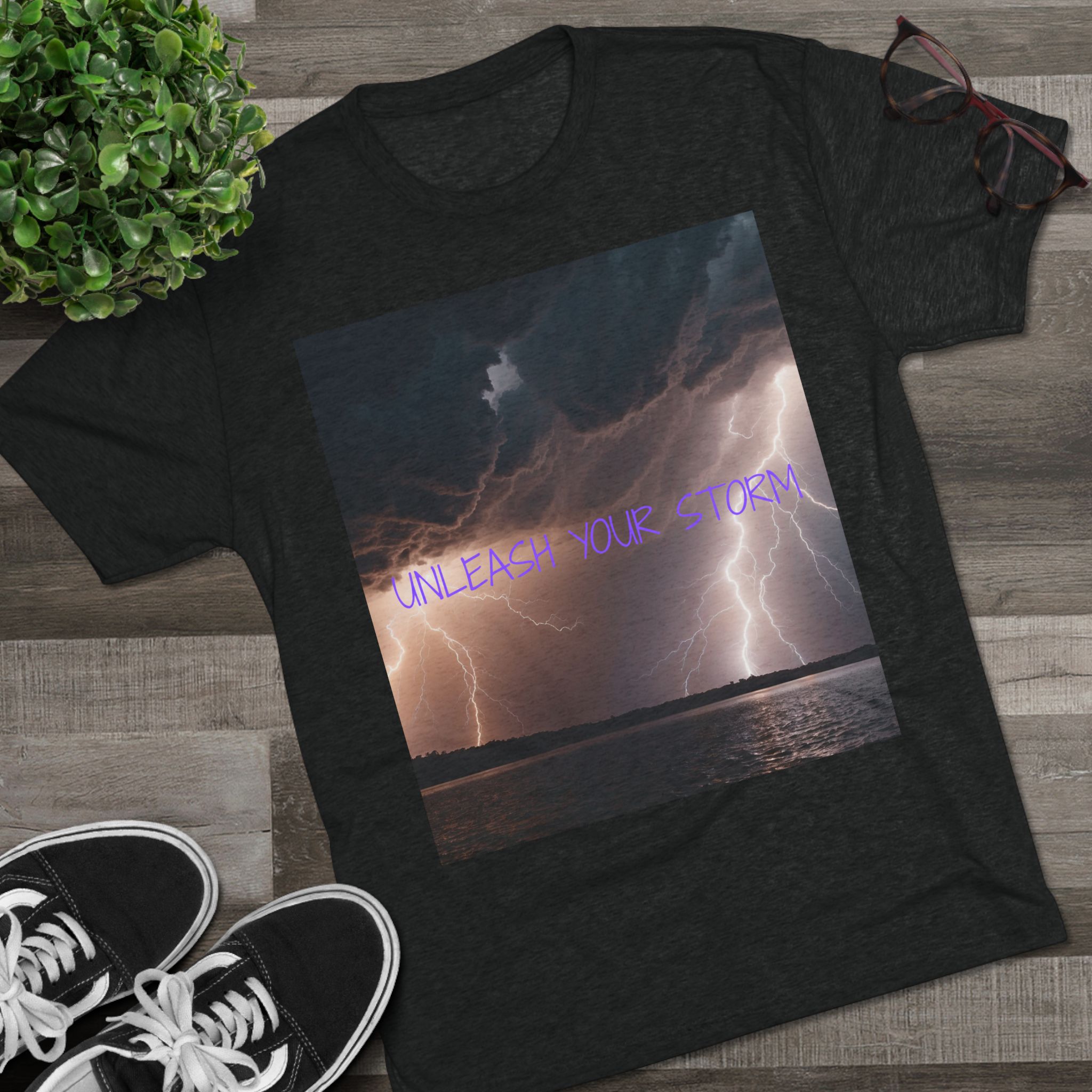 2244267522605150206_2048.jpeg Unleash Your Storm Unisex Tri-Blend T-shirt Tri-Blend Vintage Black- flat lay view