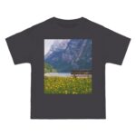 Scenic Landscape Print T-shirt (charcoal heather color) – front view