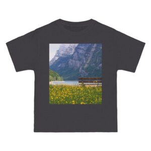 Scenic Landscape Print T-shirt (charcoal heather color) – front view