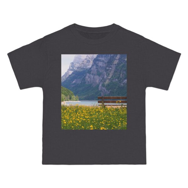 Scenic Landscape Print T-shirt (charcoal heather color) – front view