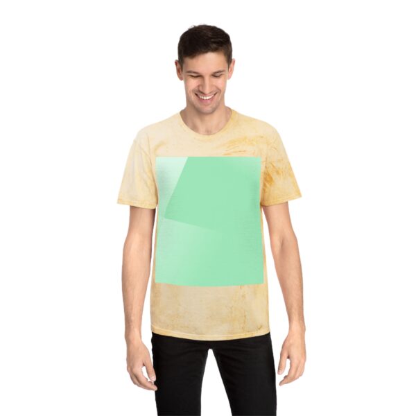 Man wearing citrine Aurora-Inspired Sky Print T-shirt while standing – front view