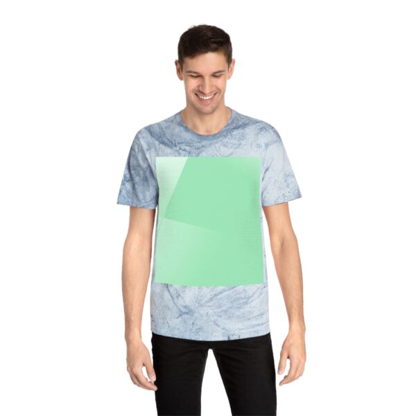 Man wearing ocean Aurora-Inspired Sky Print T-shirt while standing – front view