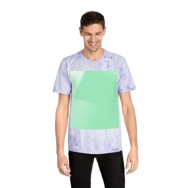 Man wearing amethyst Aurora-Inspired Sky Print T-shirt while standing – front view