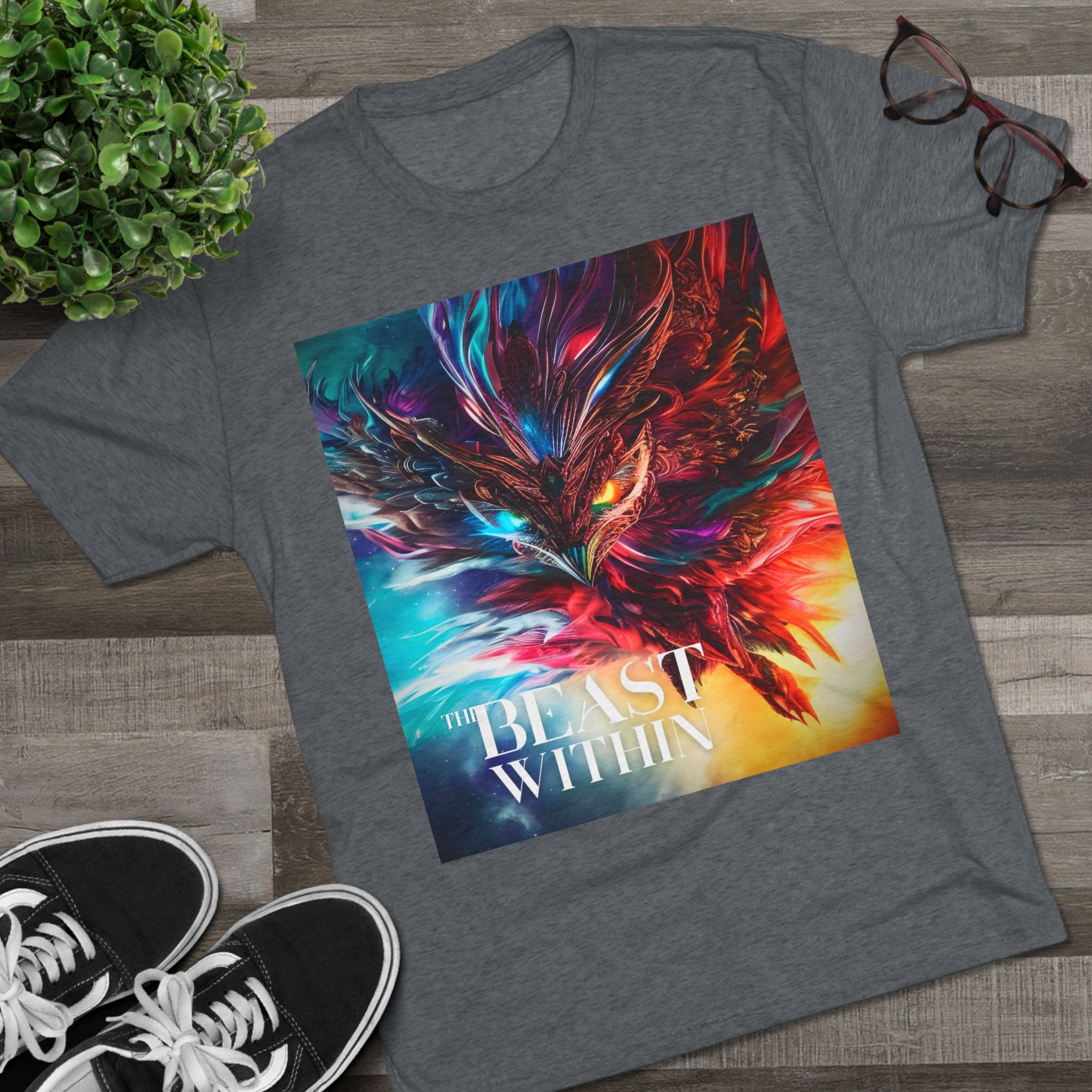 5089414446892652928_2048.jpeg Beast and Nightmare Dual Art T-shirt Tri-Blend Premium Heather - flat lay view