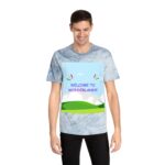 Man wearing ocean Adventure Themed T-shirt while standing – front view