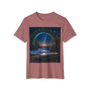 Serene Nature-Inspired T-Shirt (heather mauve color) – front view