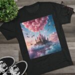 Whimsical Fantasy T-shirt Tri-Blend Vintage Black- flat lay view