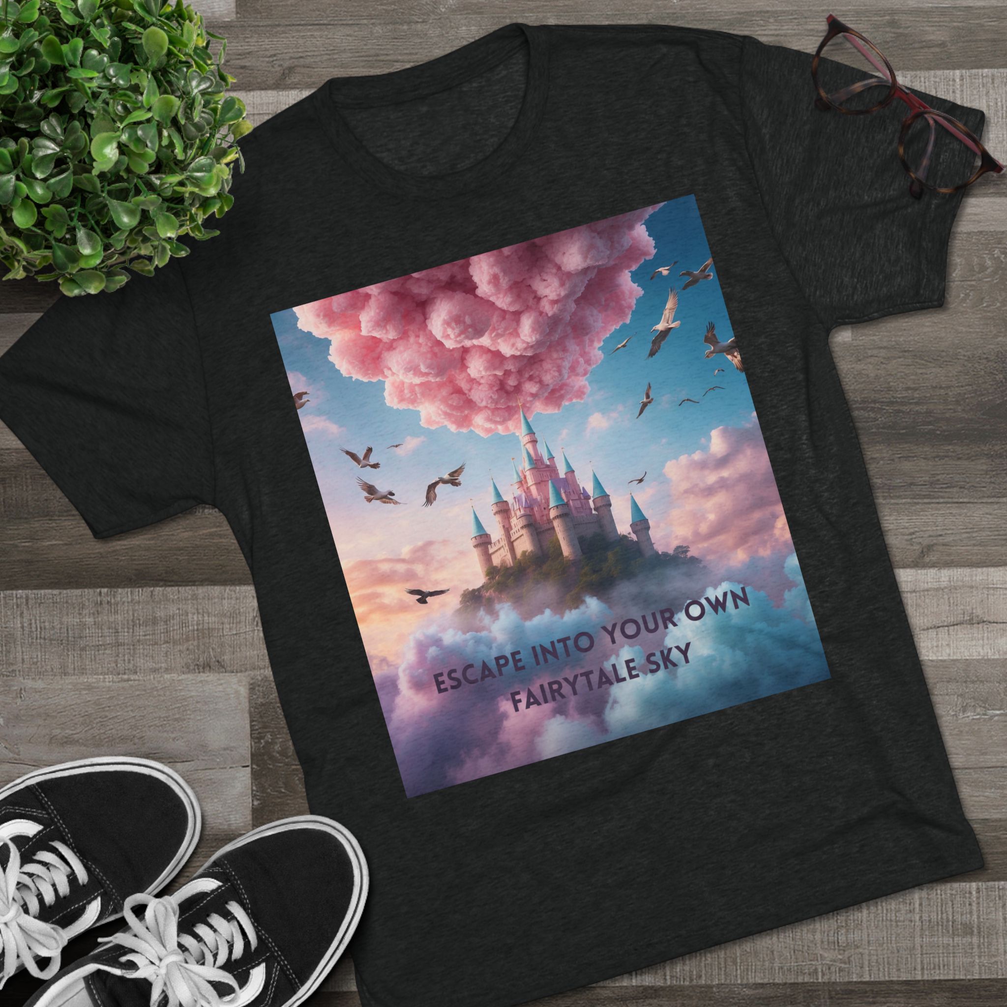 18345353383291463014_2048.jpeg Whimsical Fantasy T-shirt Tri-Blend Vintage Black- flat lay view
